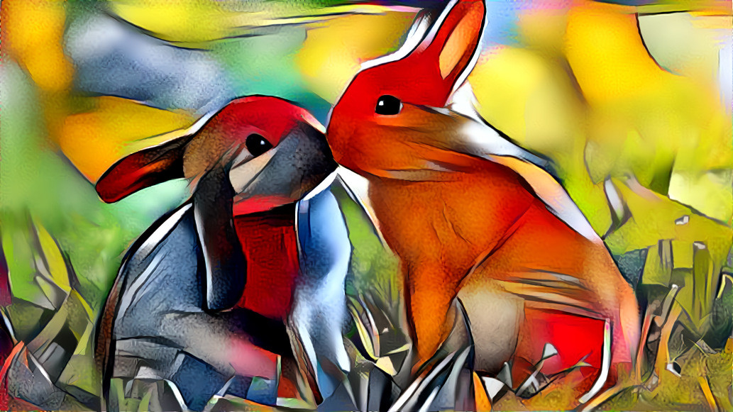 Cute bunnies inside the world of cubism