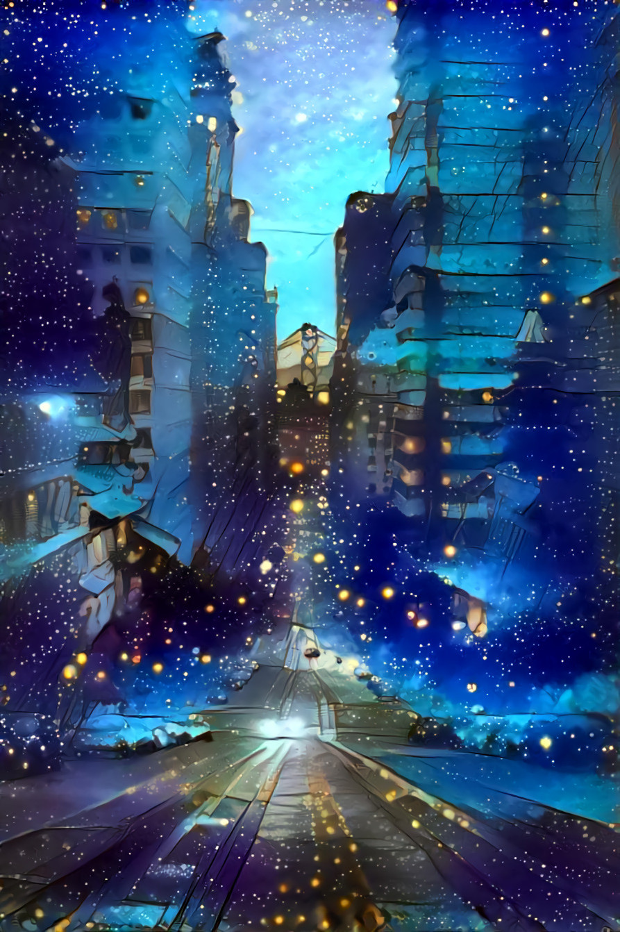 blue city street at night