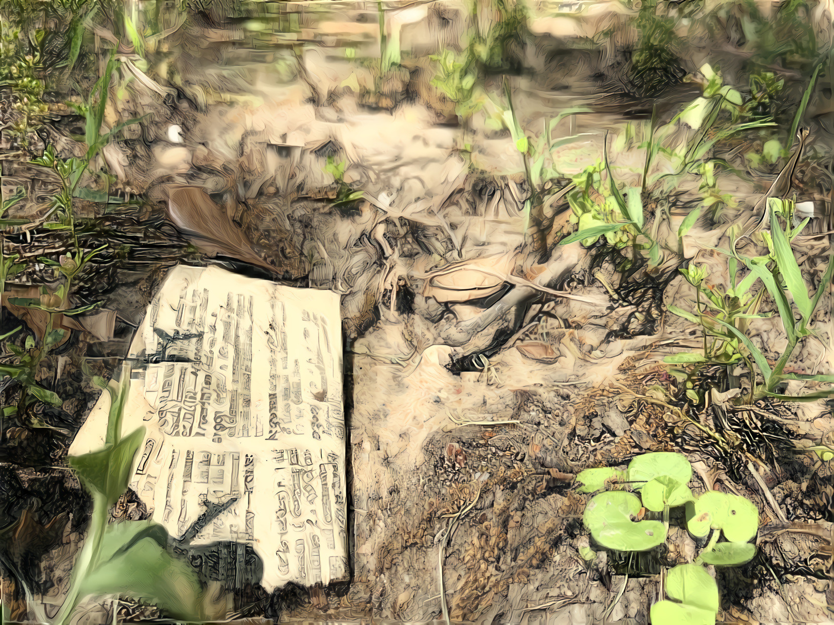 Paper scrap amongst weeds