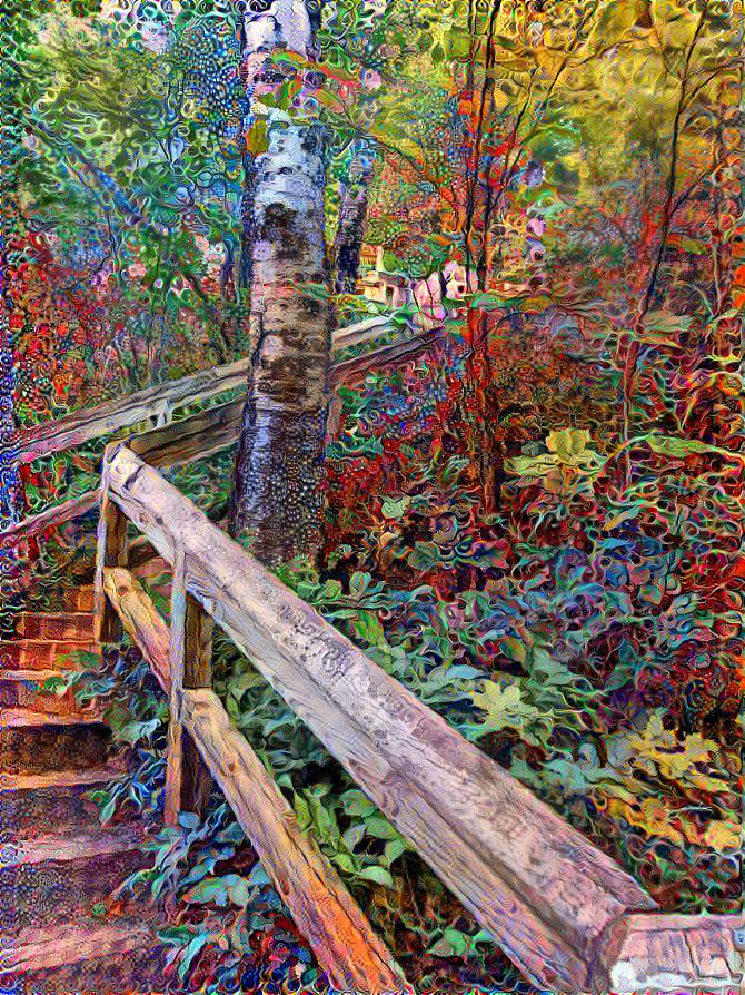 Stairway Around Big Birch Tree