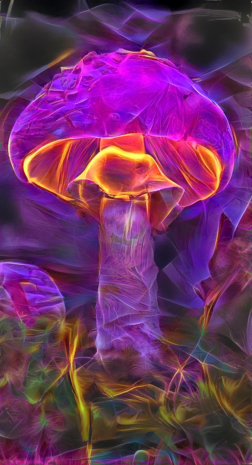 purple neon mushroom, orange