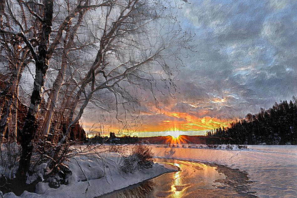 Winter scene with river