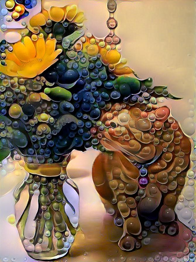 Cat and Vase of Flowers