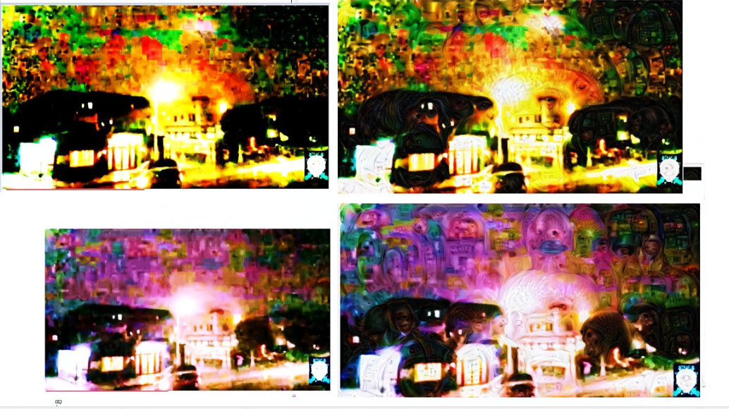 2 images of lightning storm. B4&After DeepDream 