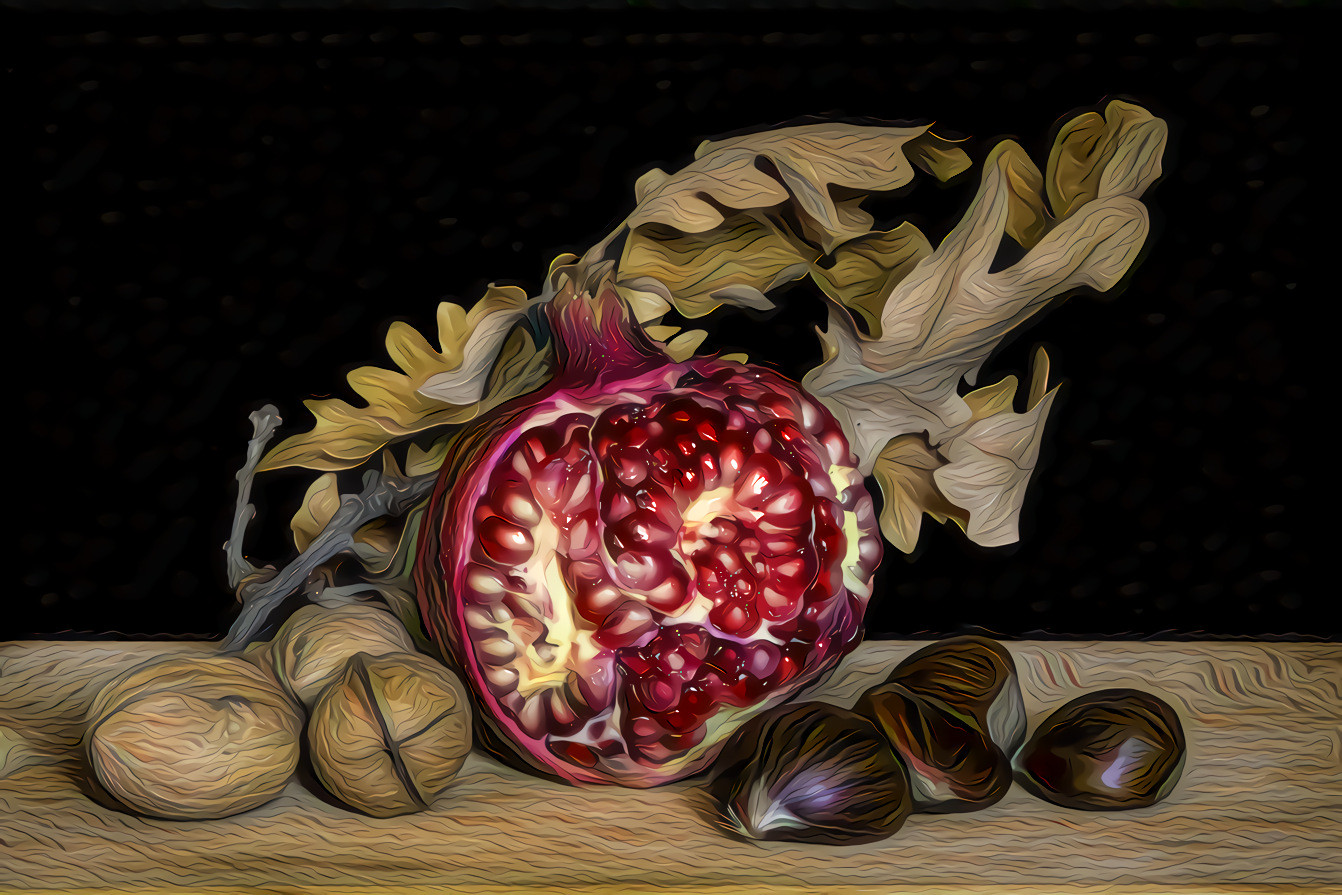 Pomegranate, Leaves and Nuts