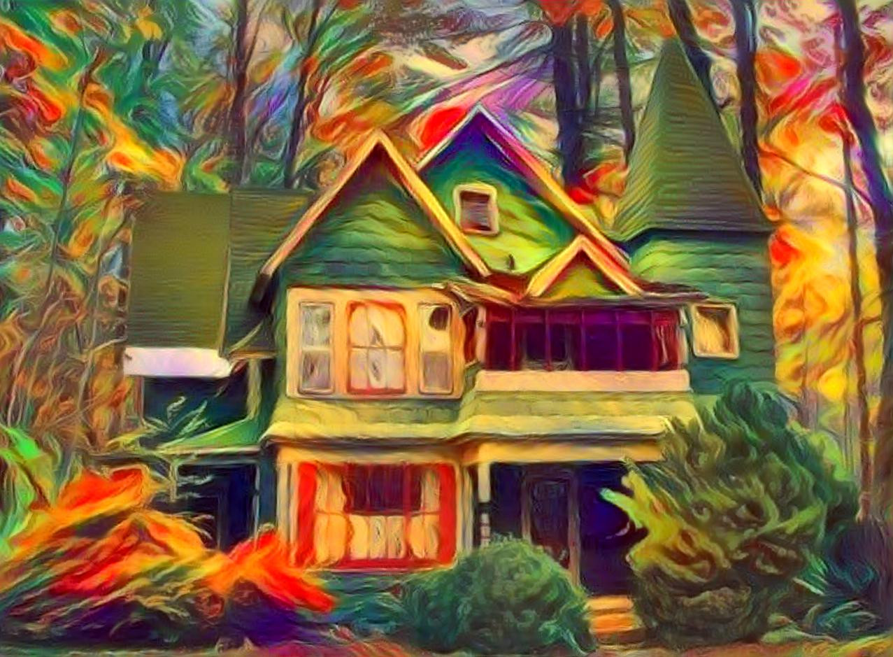 Autumn house in the forest