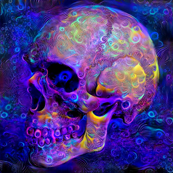 skull - purple, aqua, orange, swirls