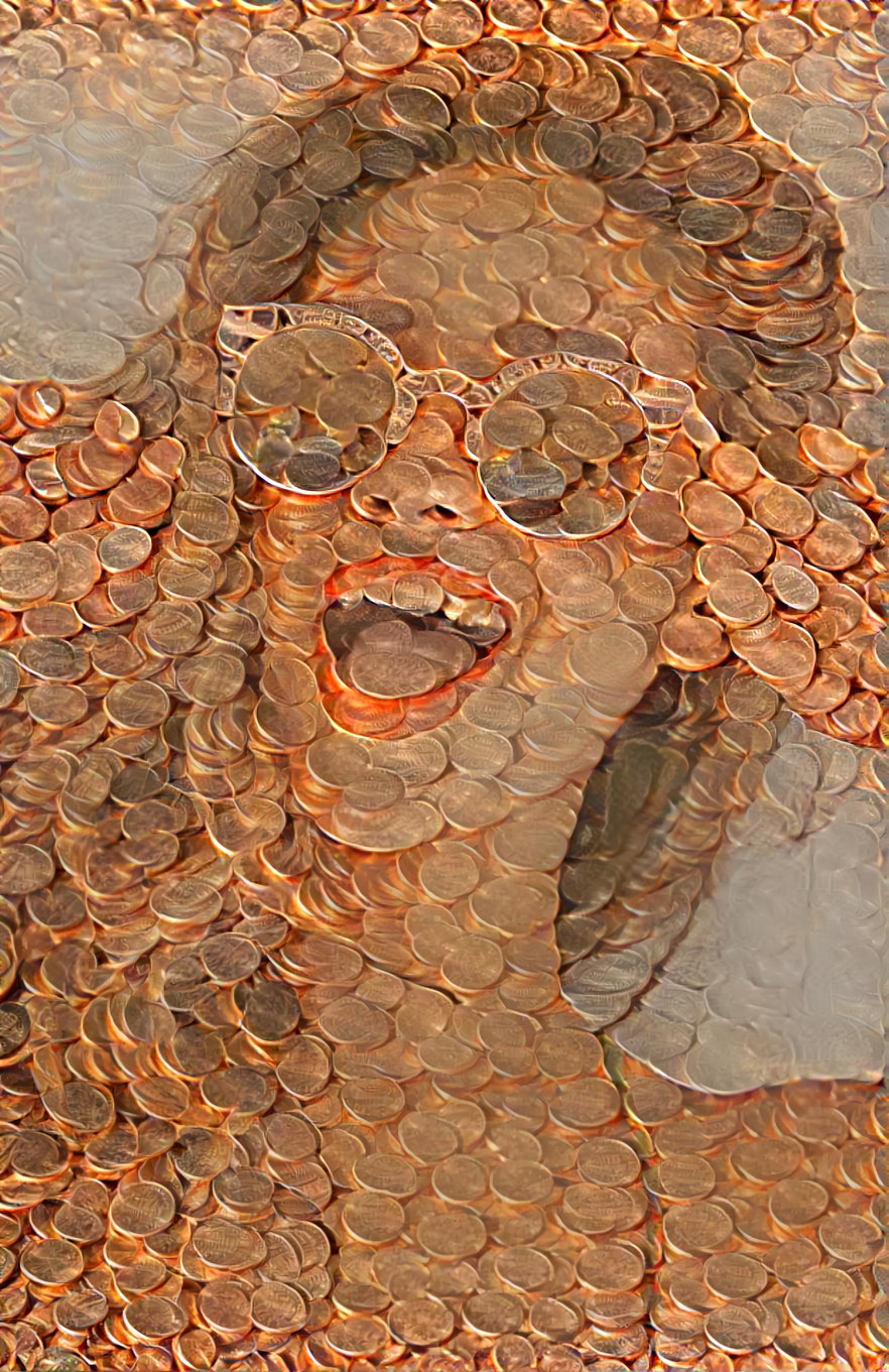 model in sunglasses, smiling ~ shiney pennies