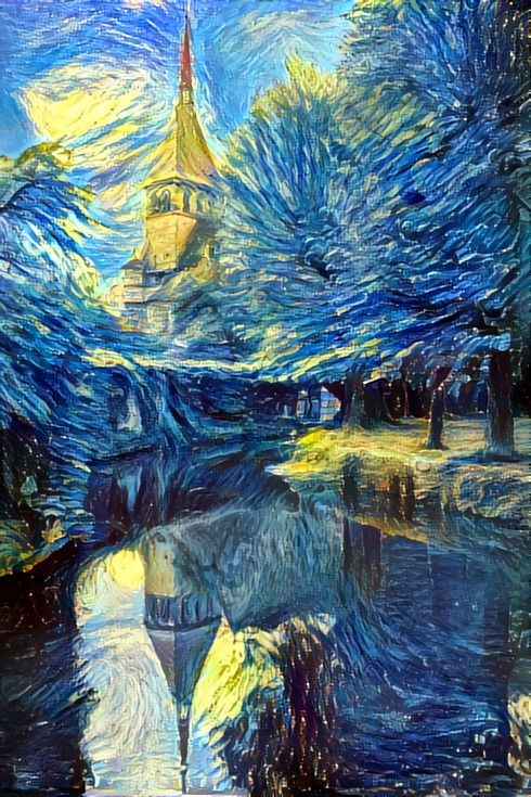 Van Gogh style of an old postcard of Mussy-sur-Seine (France)