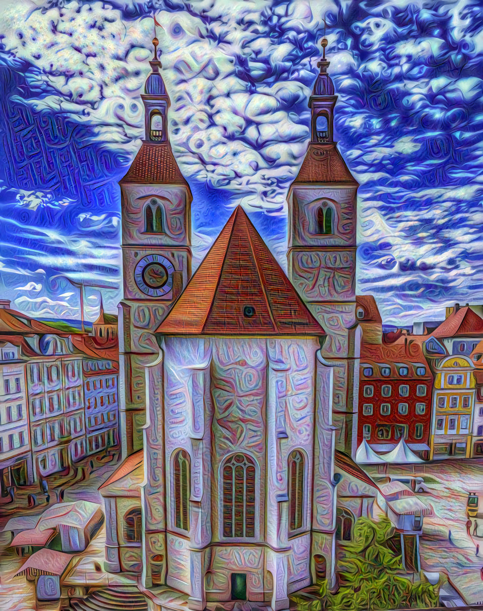 German Steeples, Church, Sky, Clouds