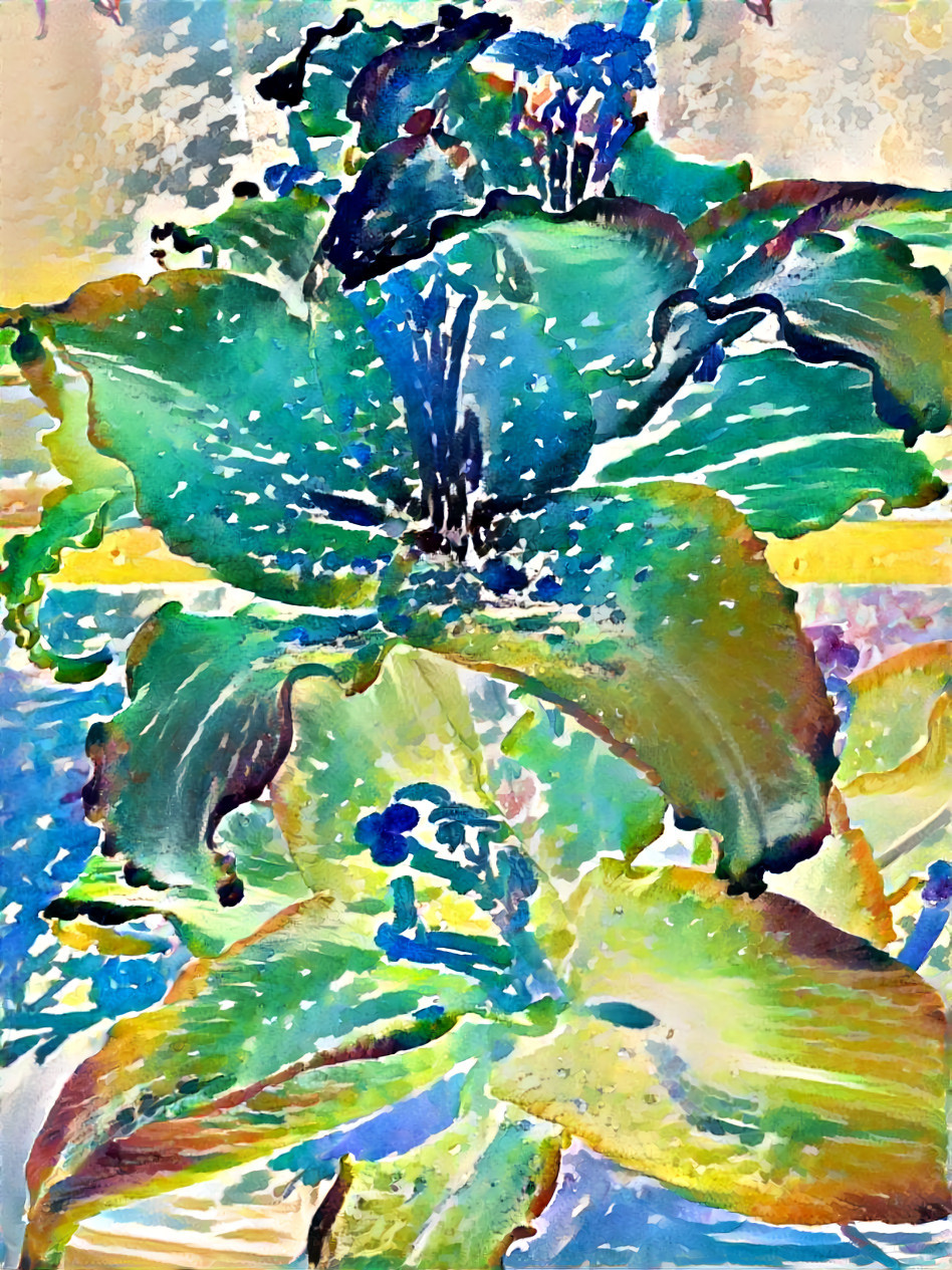 flowers painting, yellow, green, blue