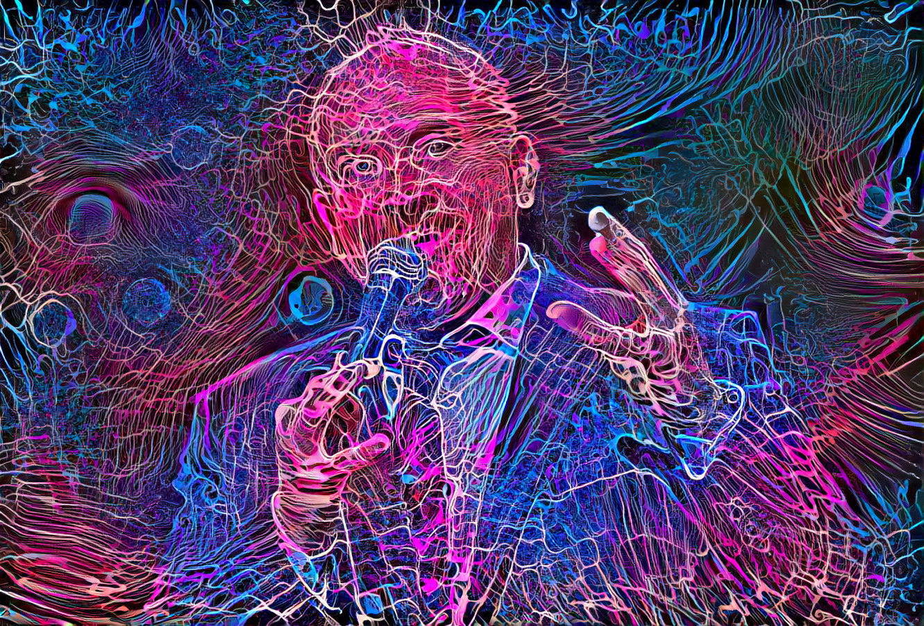 louis ck, blue, pink, purple, neon lines