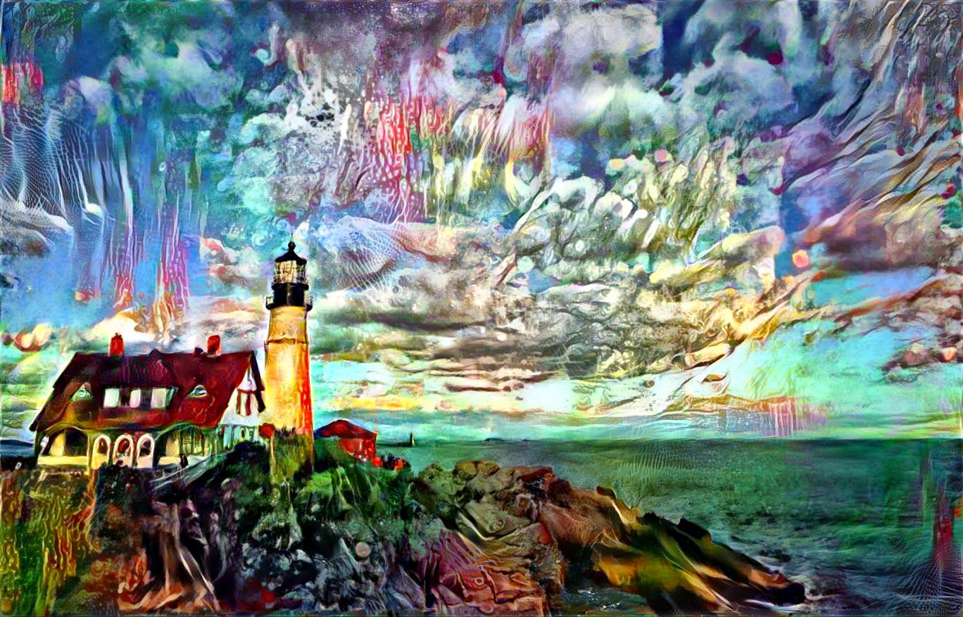 Colorful Lighthouse by the Sea