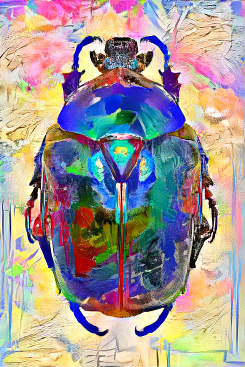 iridescent beatle, oil paint