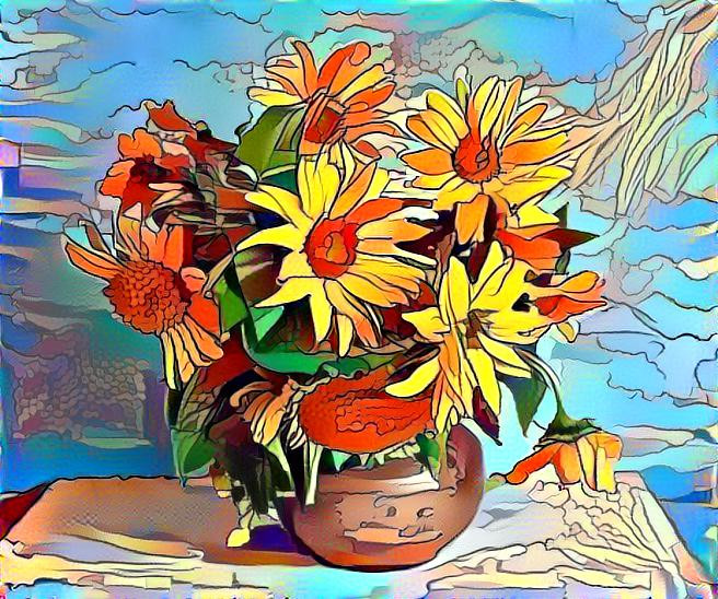 Vase mit Sonnenblumen