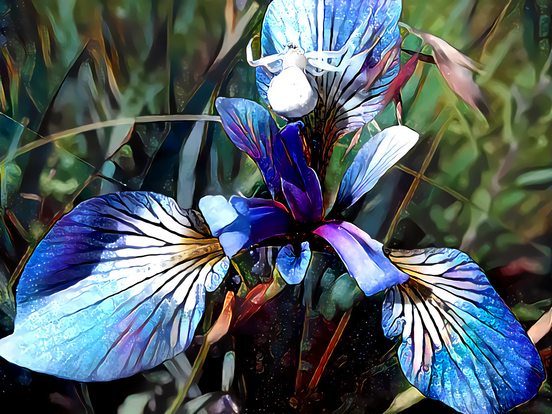 Iris and Crab Spider.  Source is my own photo.