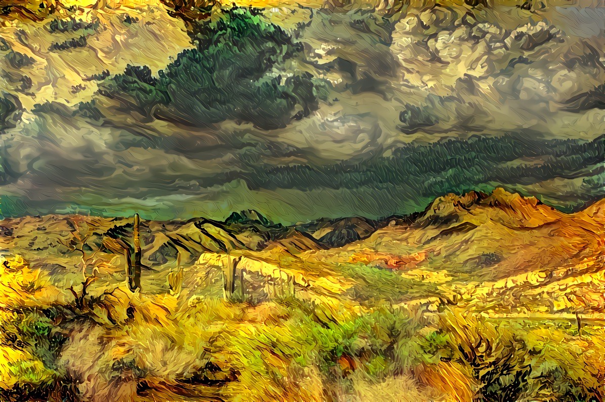 Arid stormy landscape with cacti