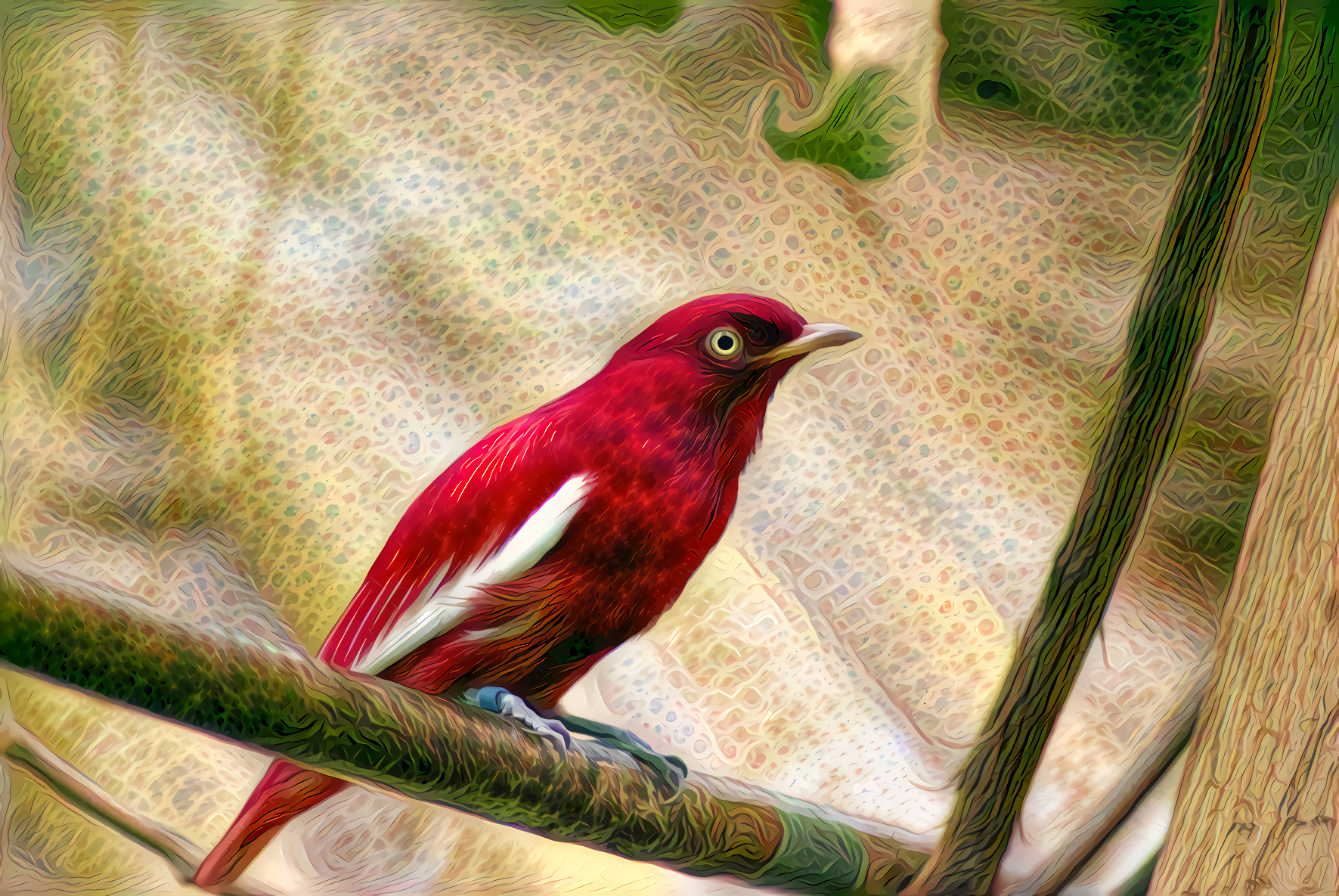 Red Pompadour Cotinga Bird