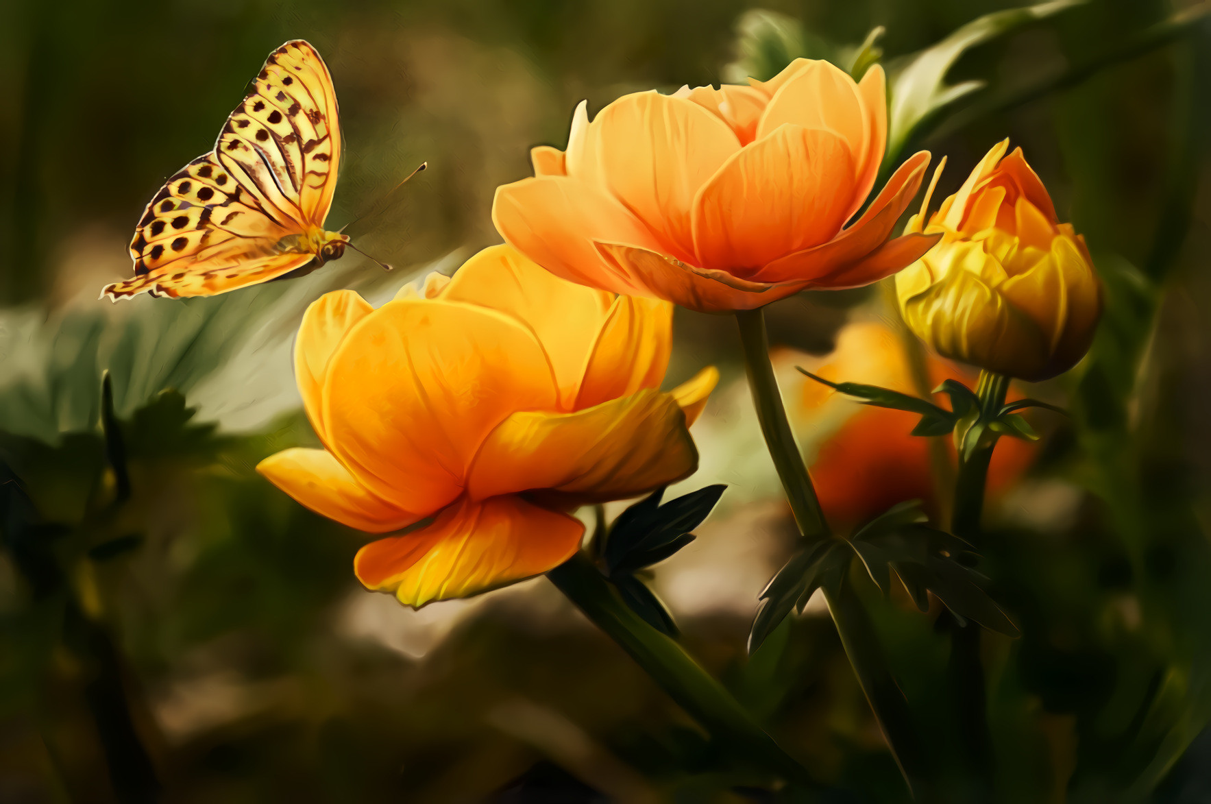 Flower Garden, Yellow Butterfly