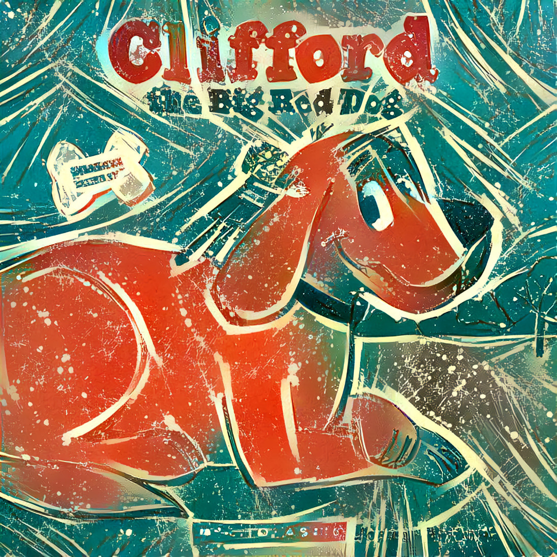 clifford the big red dog, painting, orange, green