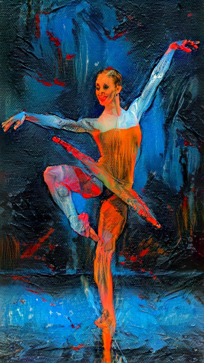 ballerina, blue, orange, oil painting, dancing