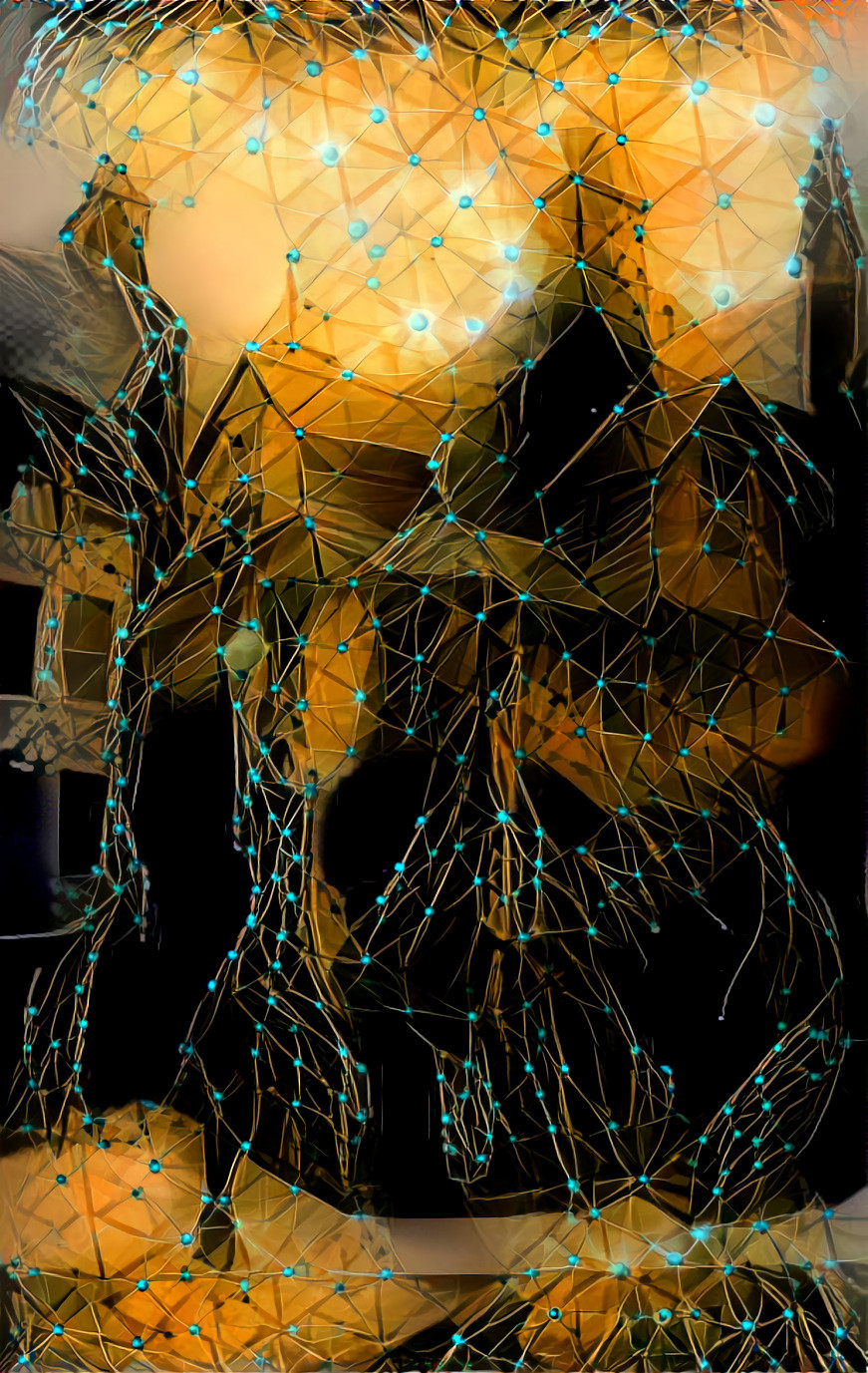 old buildings retextured, cyber aqua nodes, gold