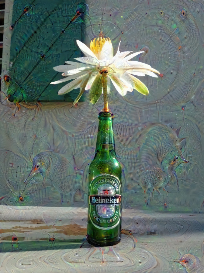 Water Lily in Heineken bottle + Deep Dream default