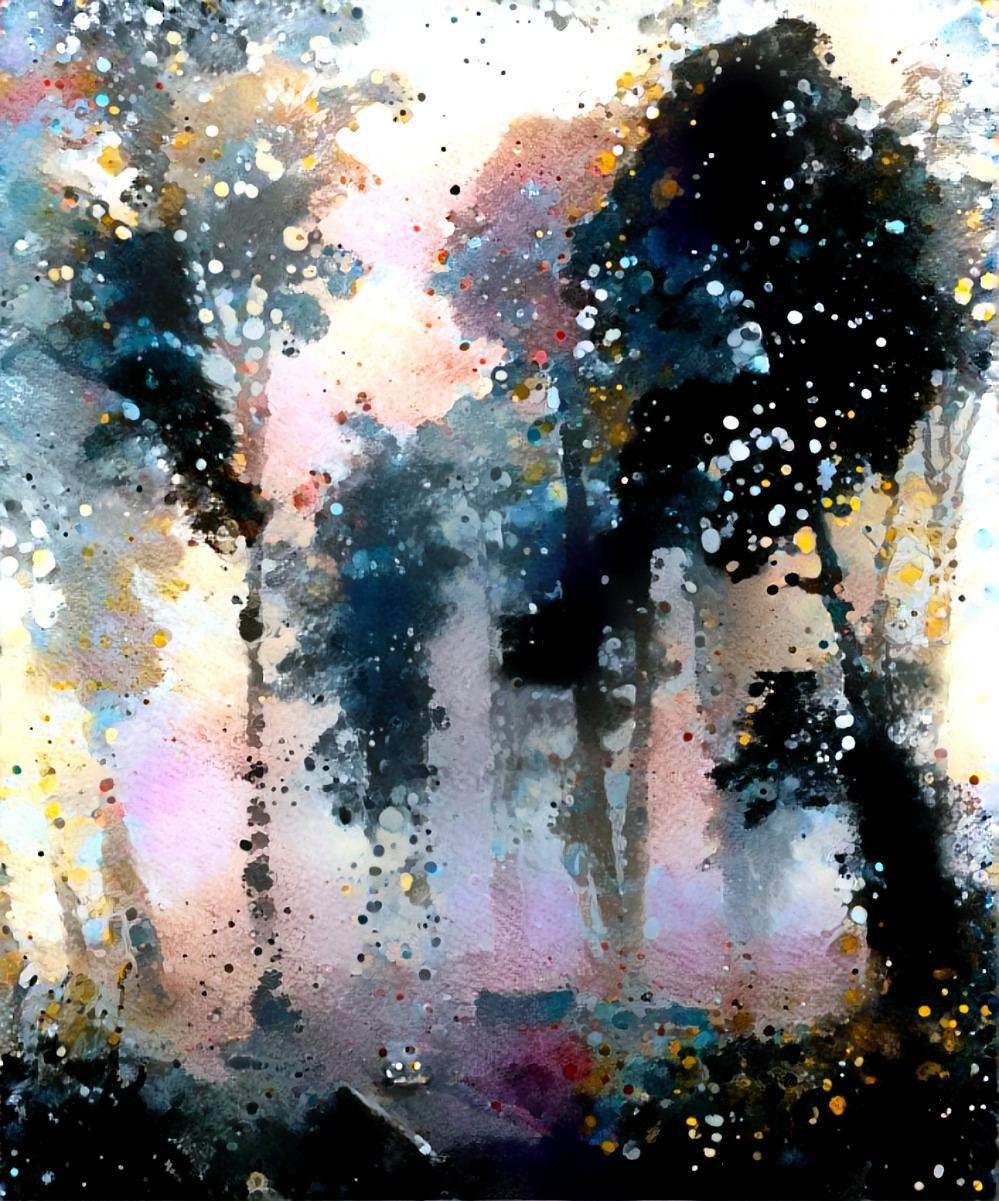 trees in rain & fog, painting