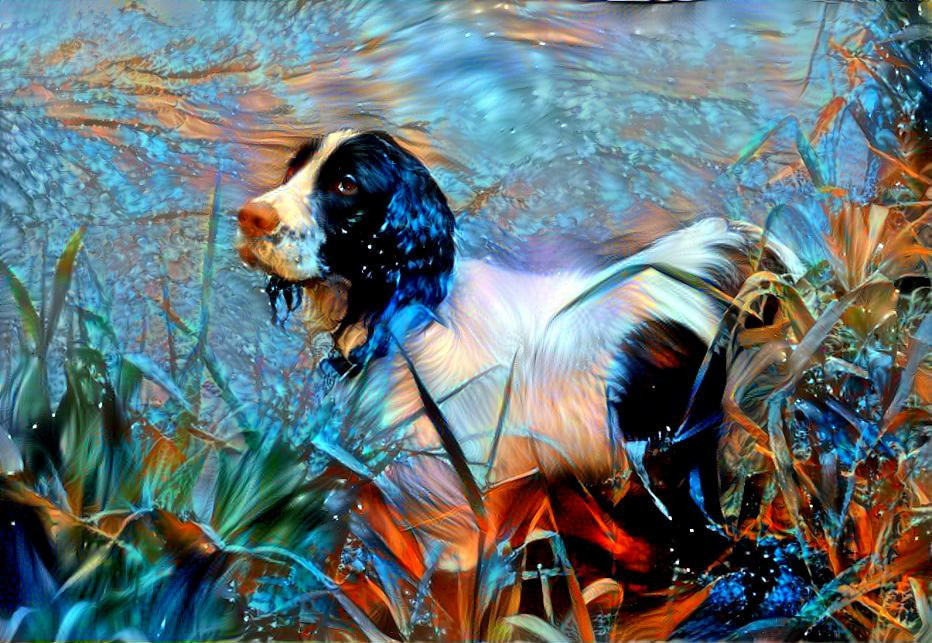 Springer spaniel by a river