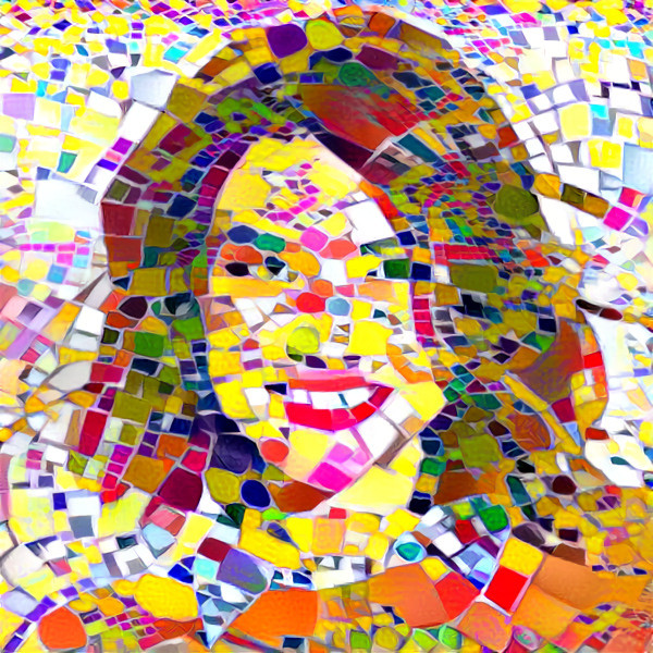 model in tile, bright colors