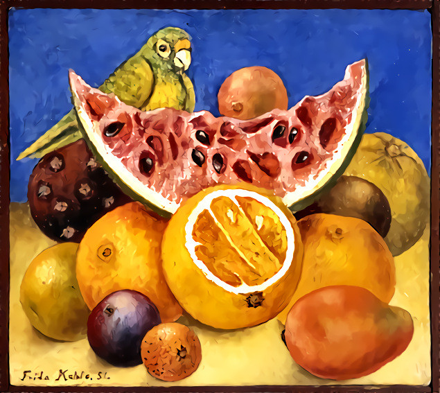 Still life with parrot and watermelon by Frida Kahlo