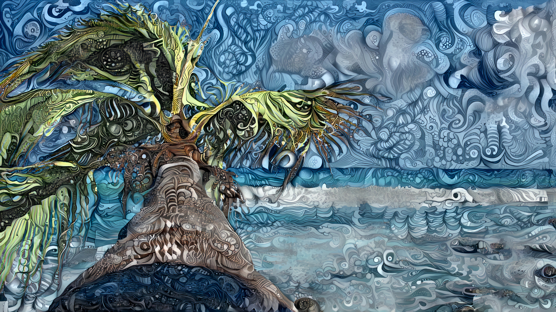 Hyper-detailed Matopalo Palm VI (source: me – filter: collage of art by Phil Lewis) ◉