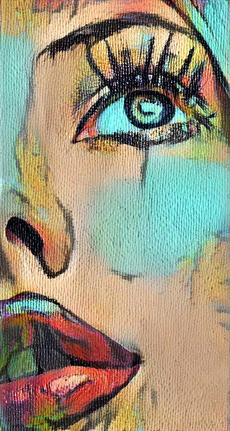 model, face, closeup, painting, canvas, texture