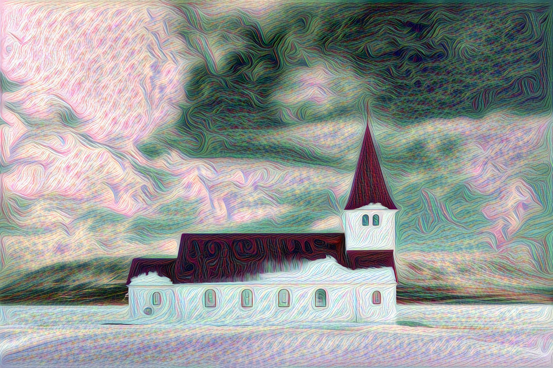 Church, Clouds, Snow