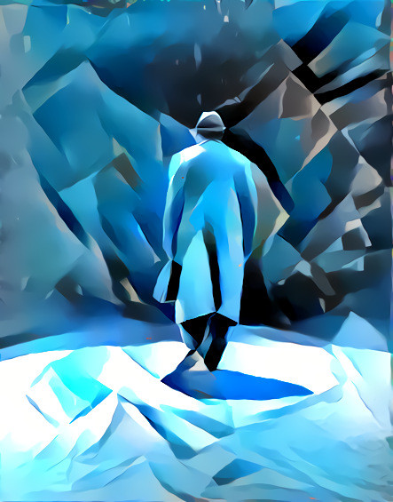 man walking in snow