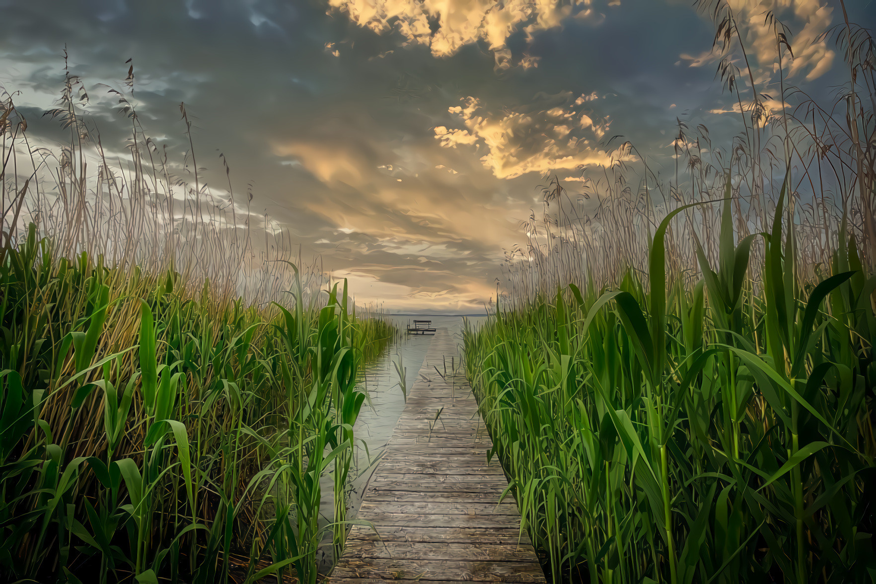 Lake, Reeds, Clouds