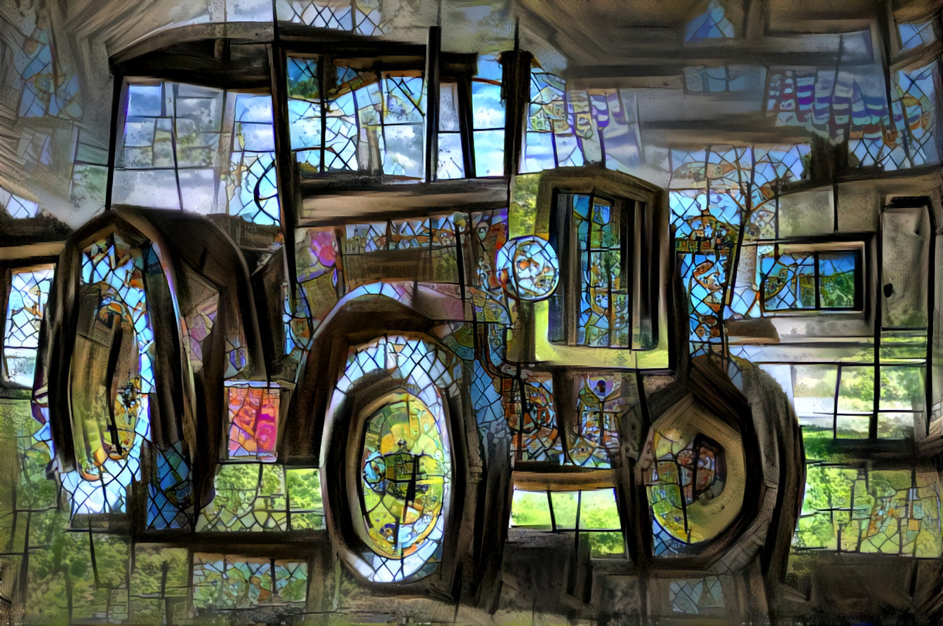 Stained glass tractor.