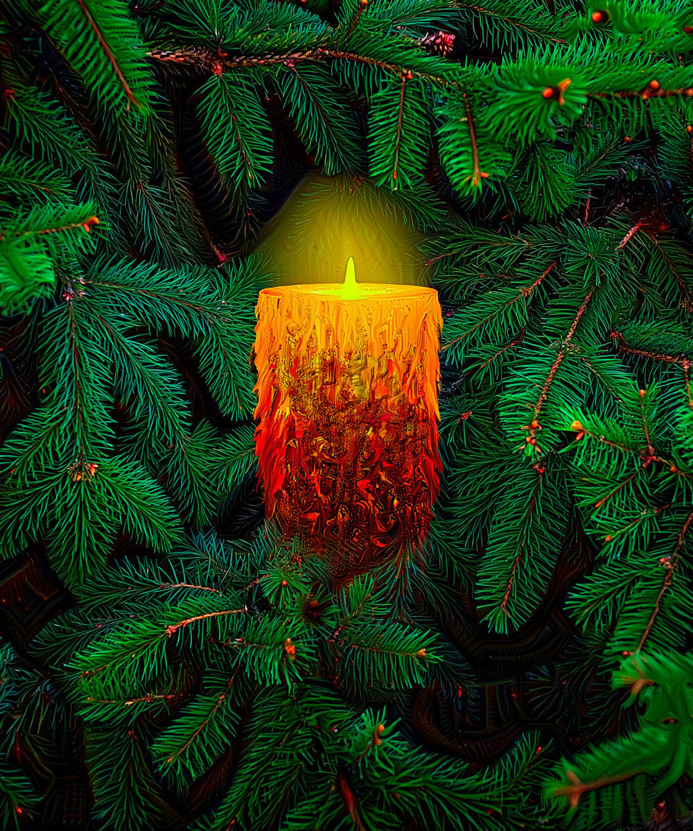 Candle and pine needles