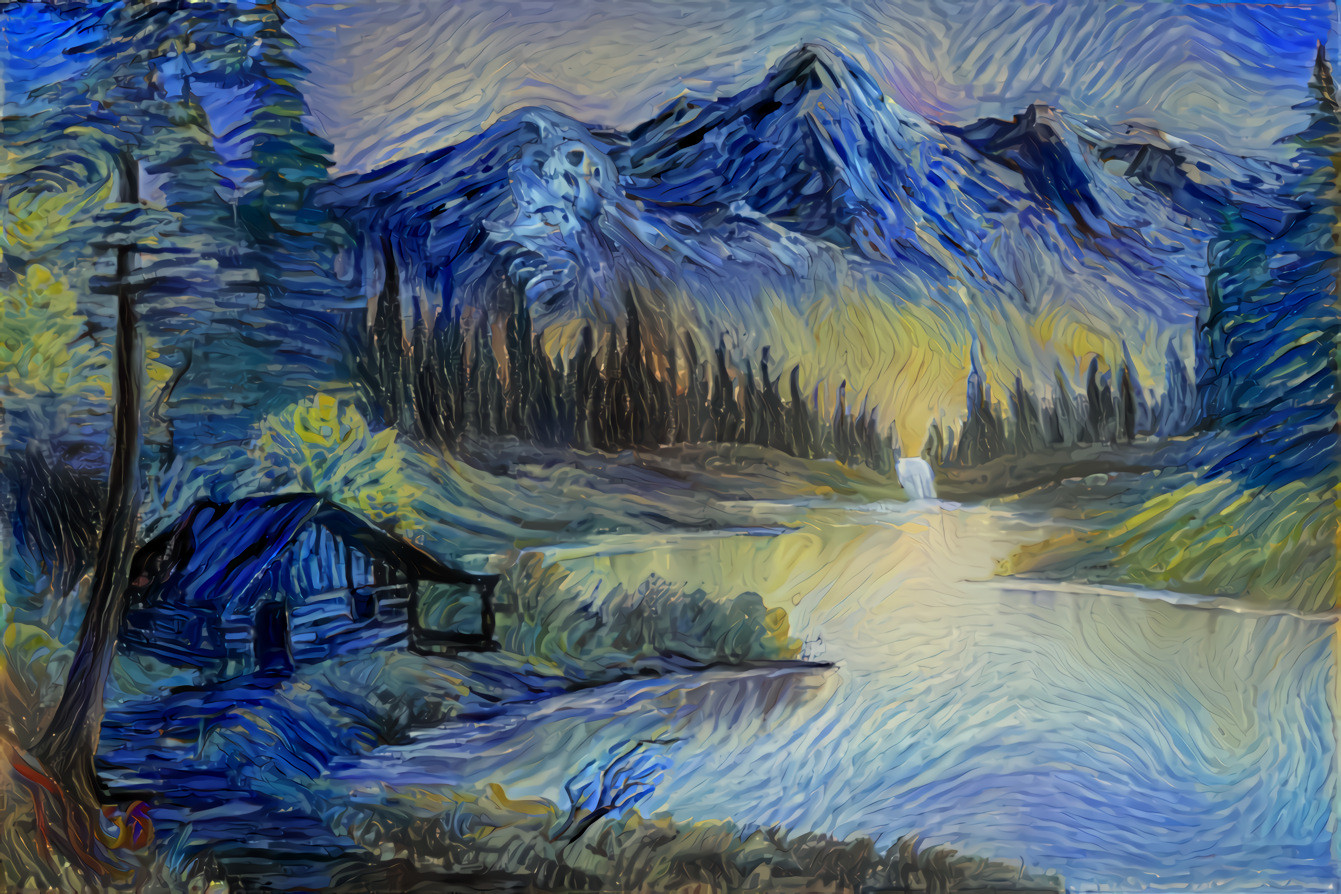 Bob Ross' Mountain Retreat with Starry Night