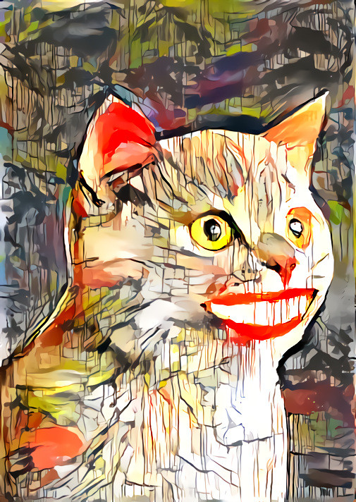 cat with human smile, retextured, painting