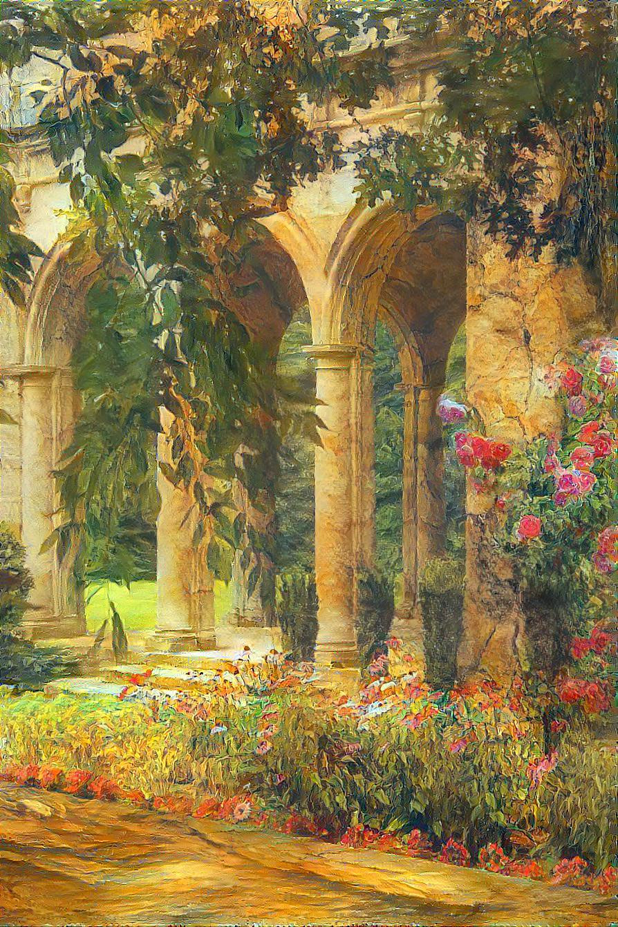 Ancient Garden Amongst The Columns