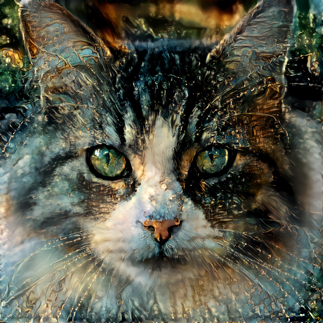 Image of cat, created by neural-network that called "This Cat Does Not Exist", edited with DDG.